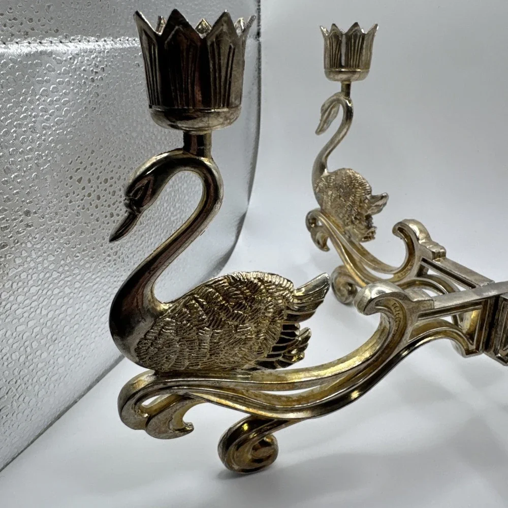 Vintage Silver Plated Swan Candelabra 4 Arm Candle Holder G.B. Reg No 1033795